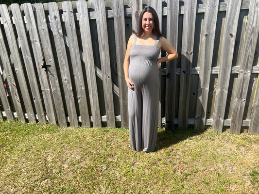 Sleeveless Smocked Maternity Wide Leg Jumpsuit