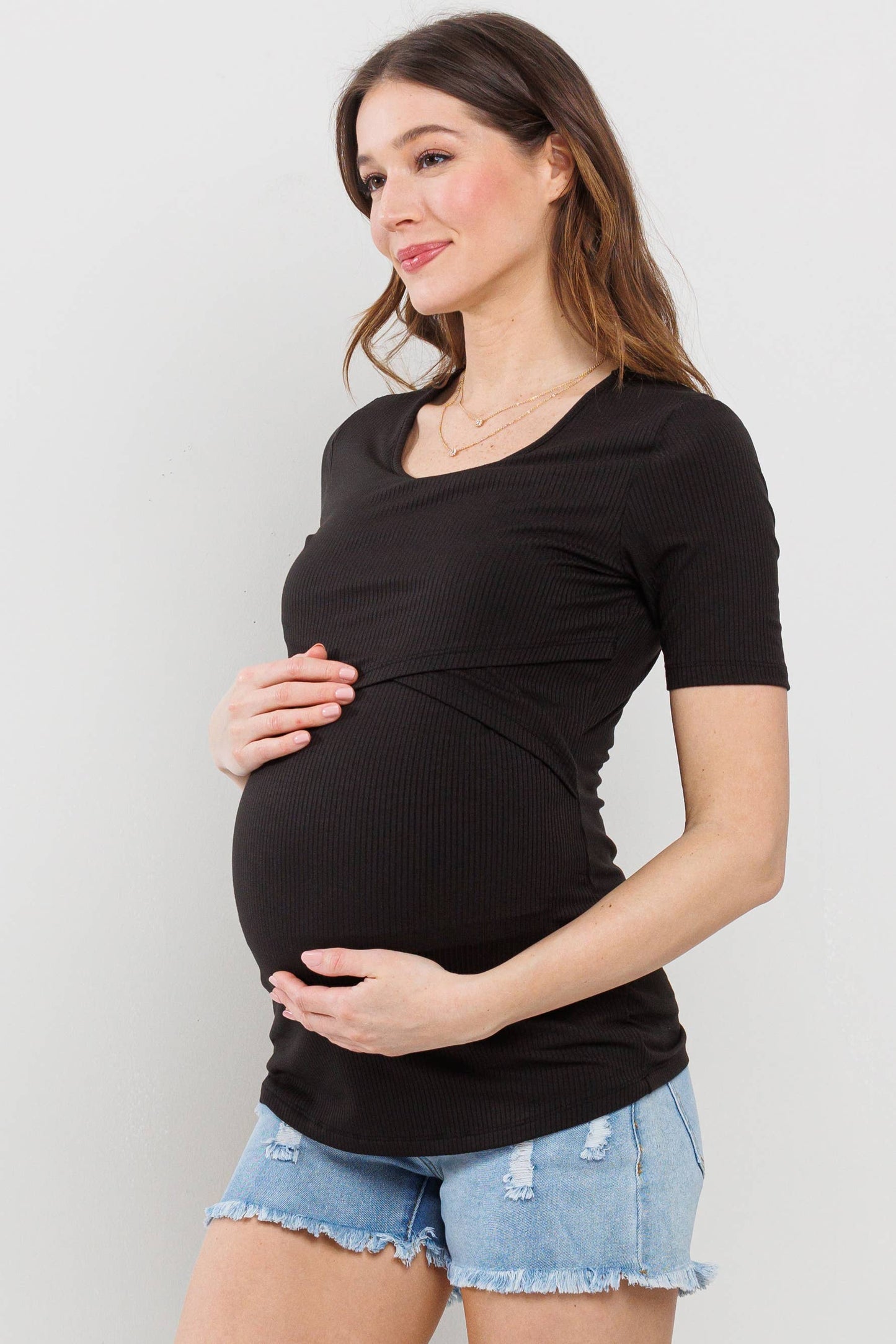 Double Layer Front Maternity Nursing Short Sleeve Top
