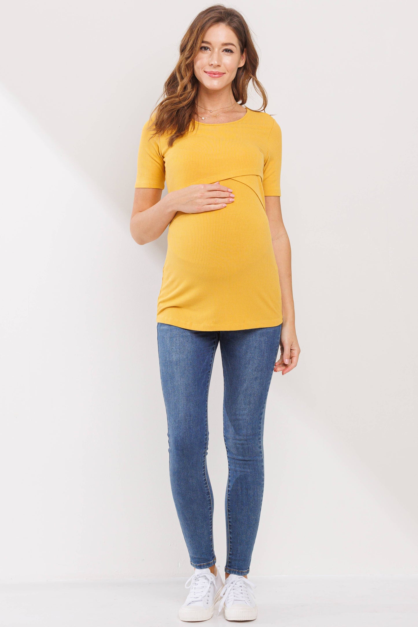 Double Layer Front Maternity Nursing Short Sleeve Top
