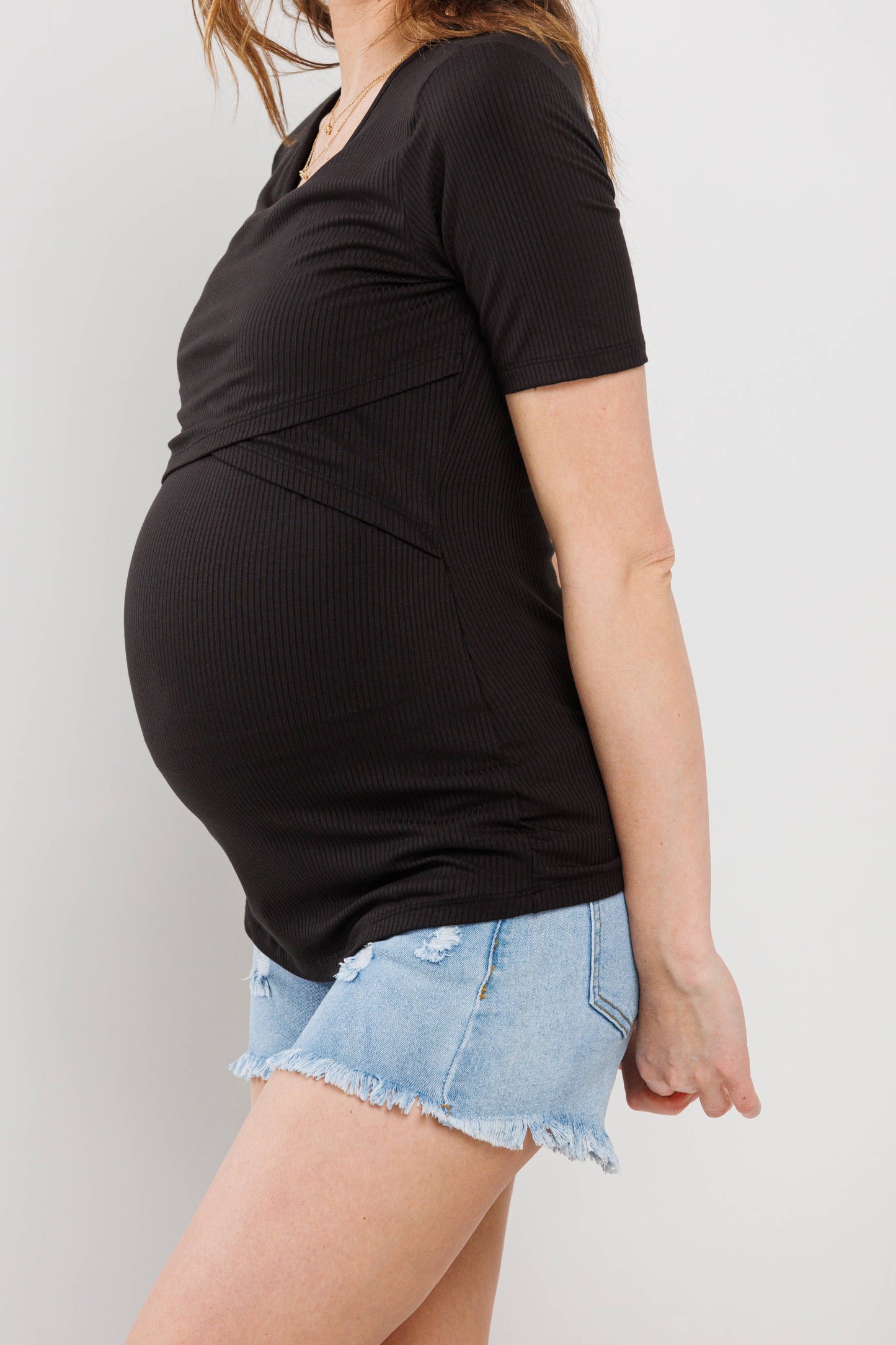Double Layer Front Maternity Nursing Short Sleeve Top
