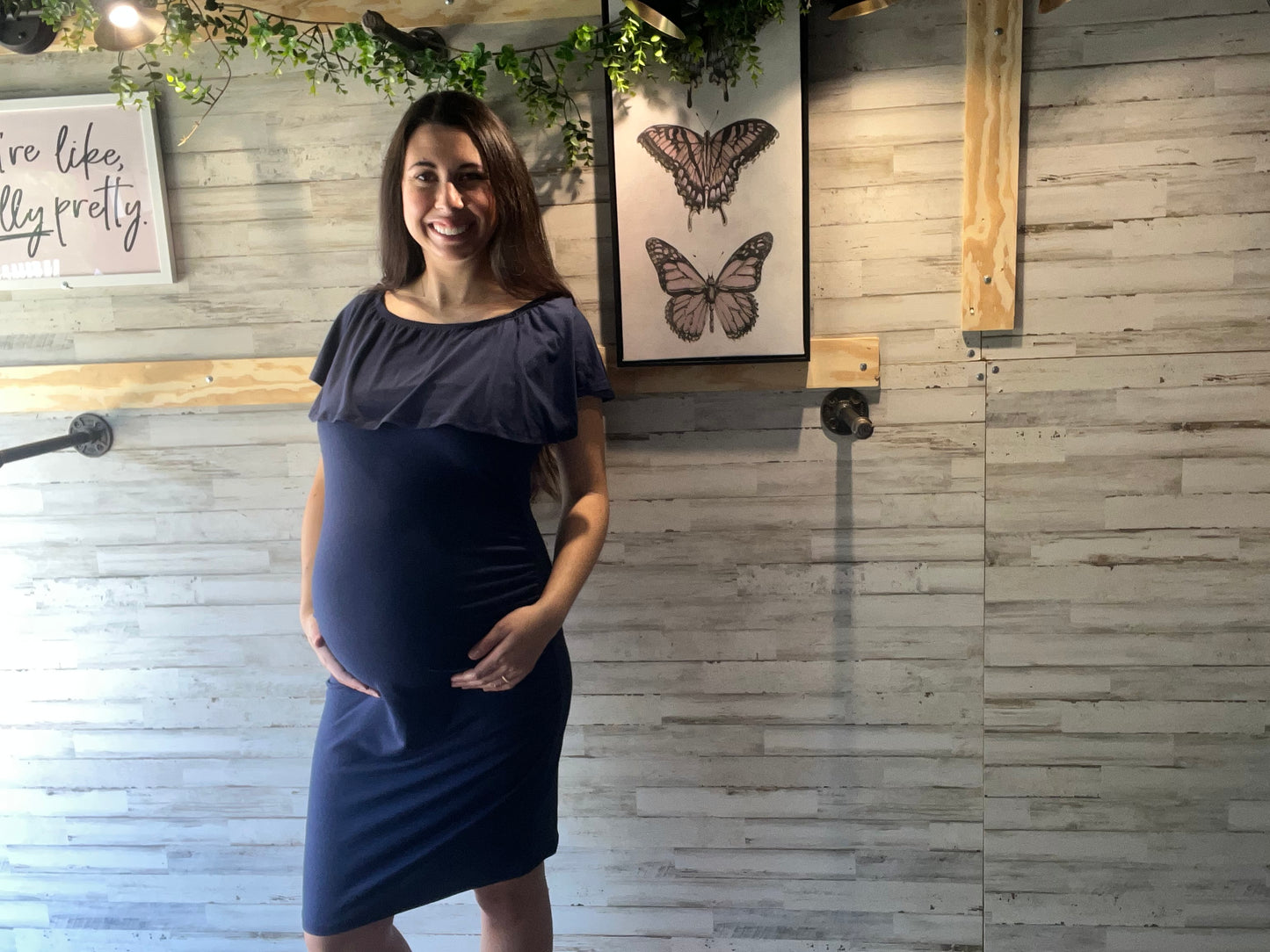 Off The Shoulder Ruffled Maternity Mini Dress