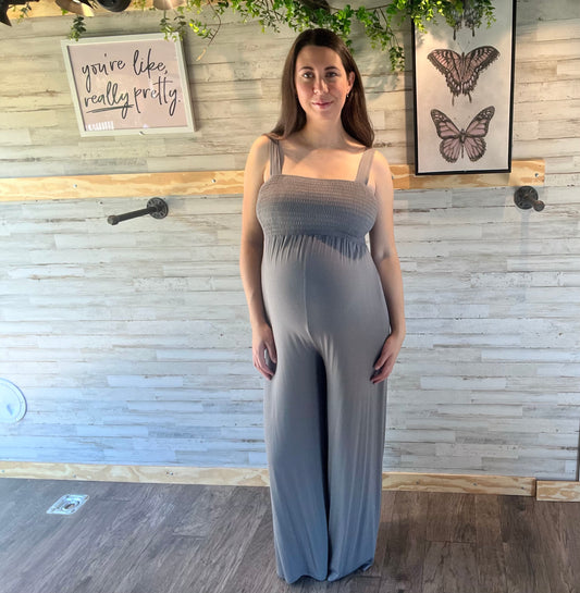 Sleeveless Smocked Maternity Wide Leg Jumpsuit