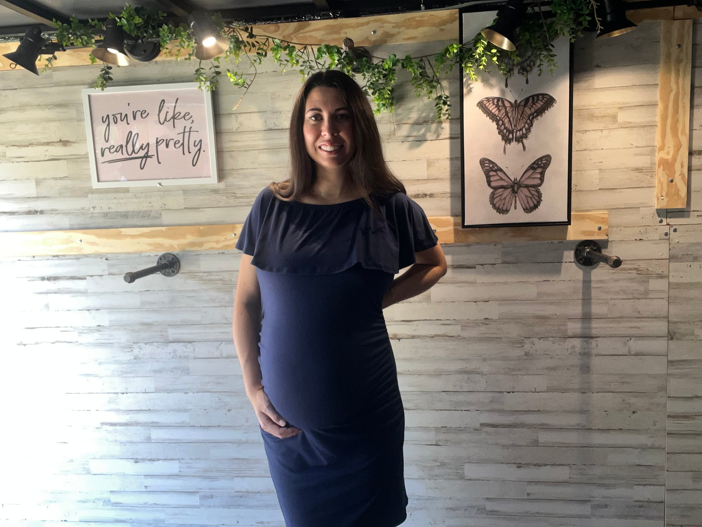 Off The Shoulder Ruffled Maternity Mini Dress
