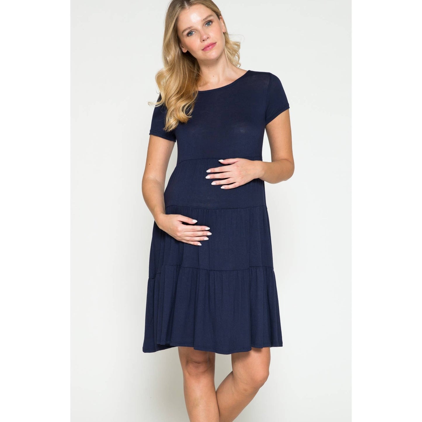 Maternity Basic Solid Ruffled Spring Dress