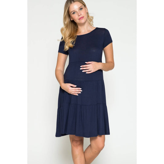 Maternity Basic Solid Ruffled Spring Dress