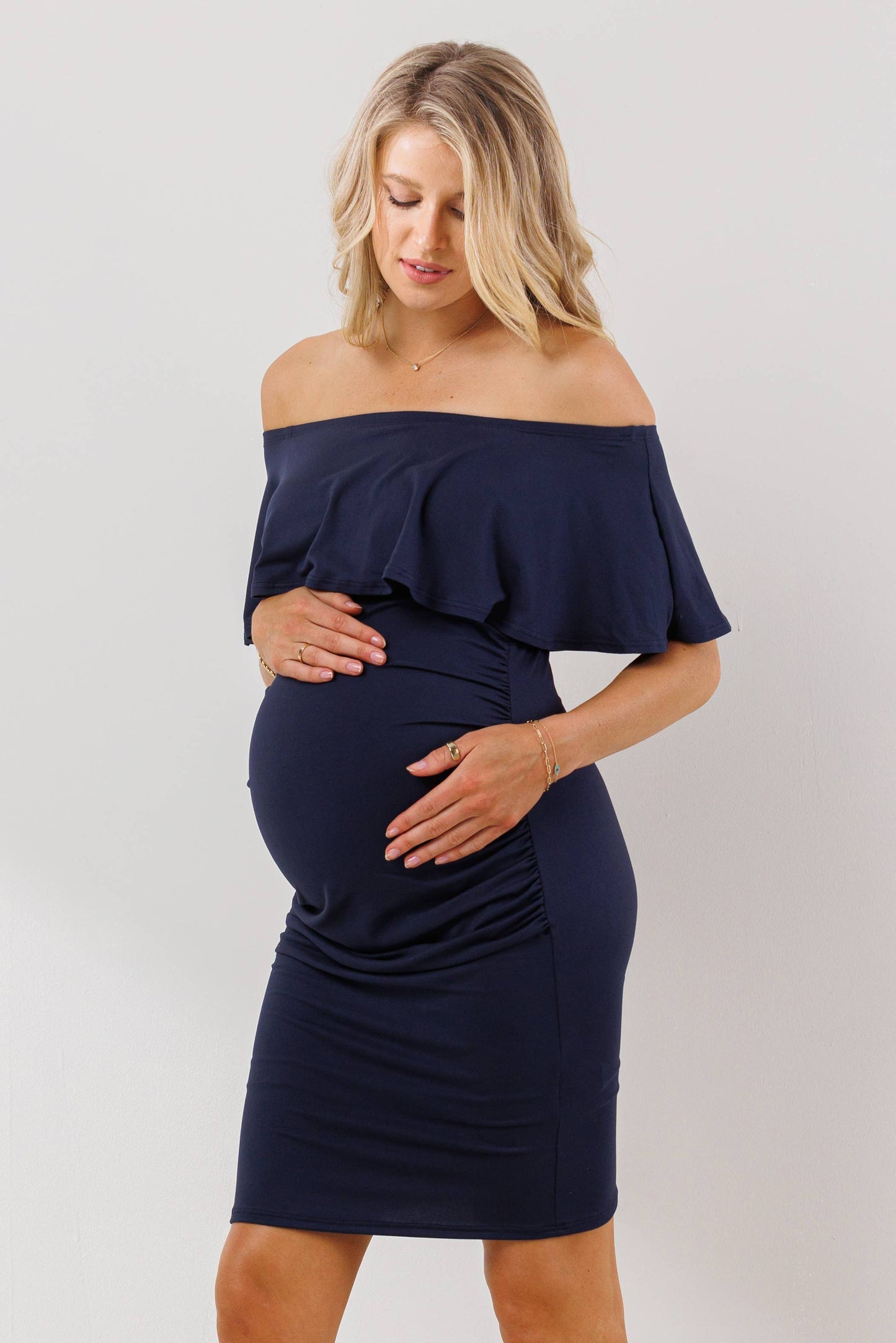 Off The Shoulder Ruffled Maternity Mini Dress