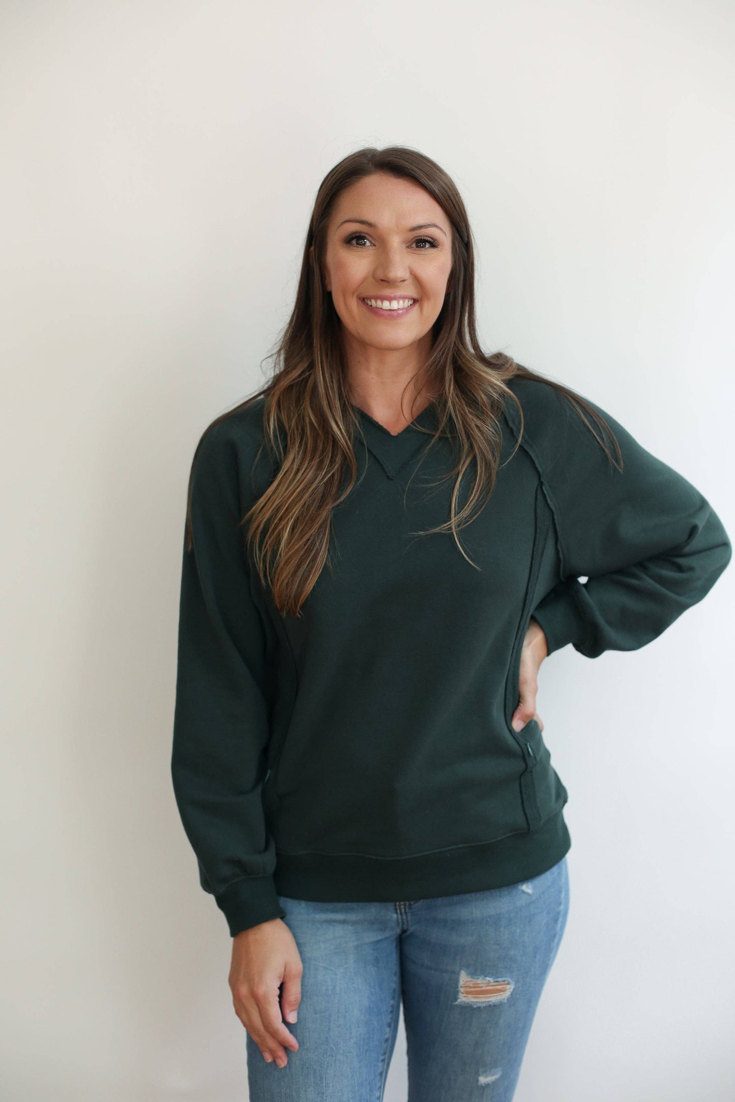 Nursing Friendly Side zip hoodie /forest green/Clay