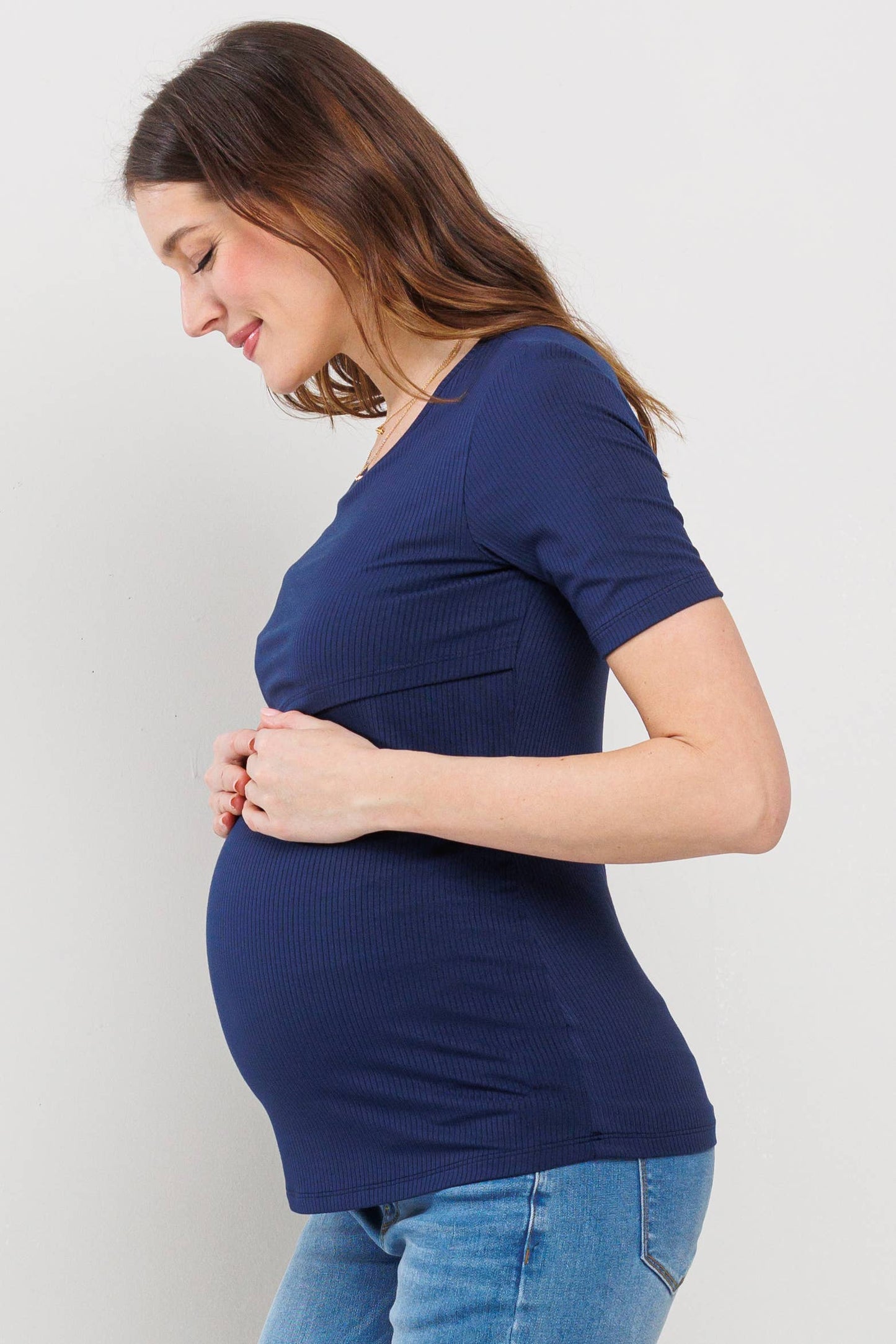 Double Layer Front Maternity Nursing Short Sleeve Top