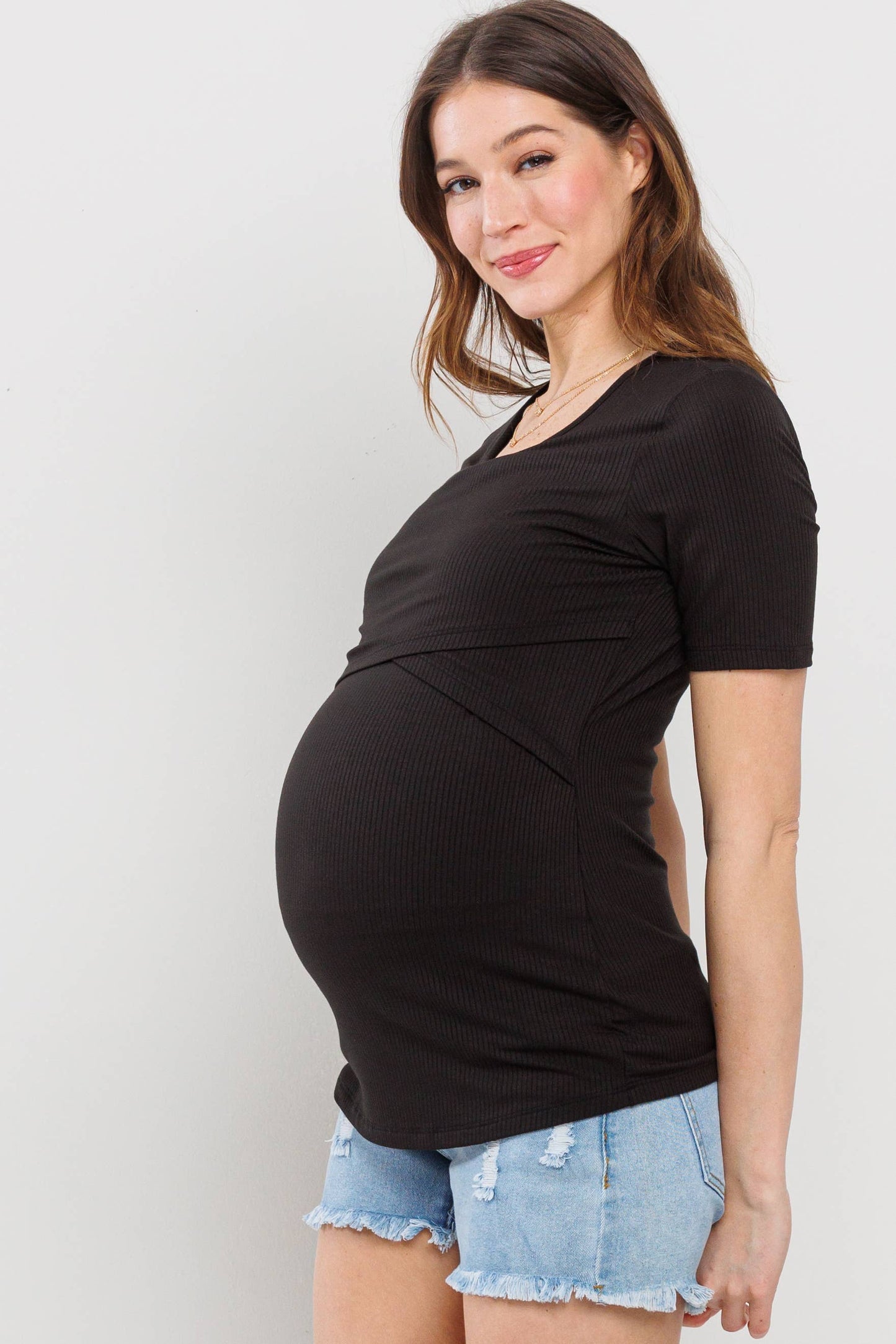 Double Layer Front Maternity Nursing Short Sleeve Top
