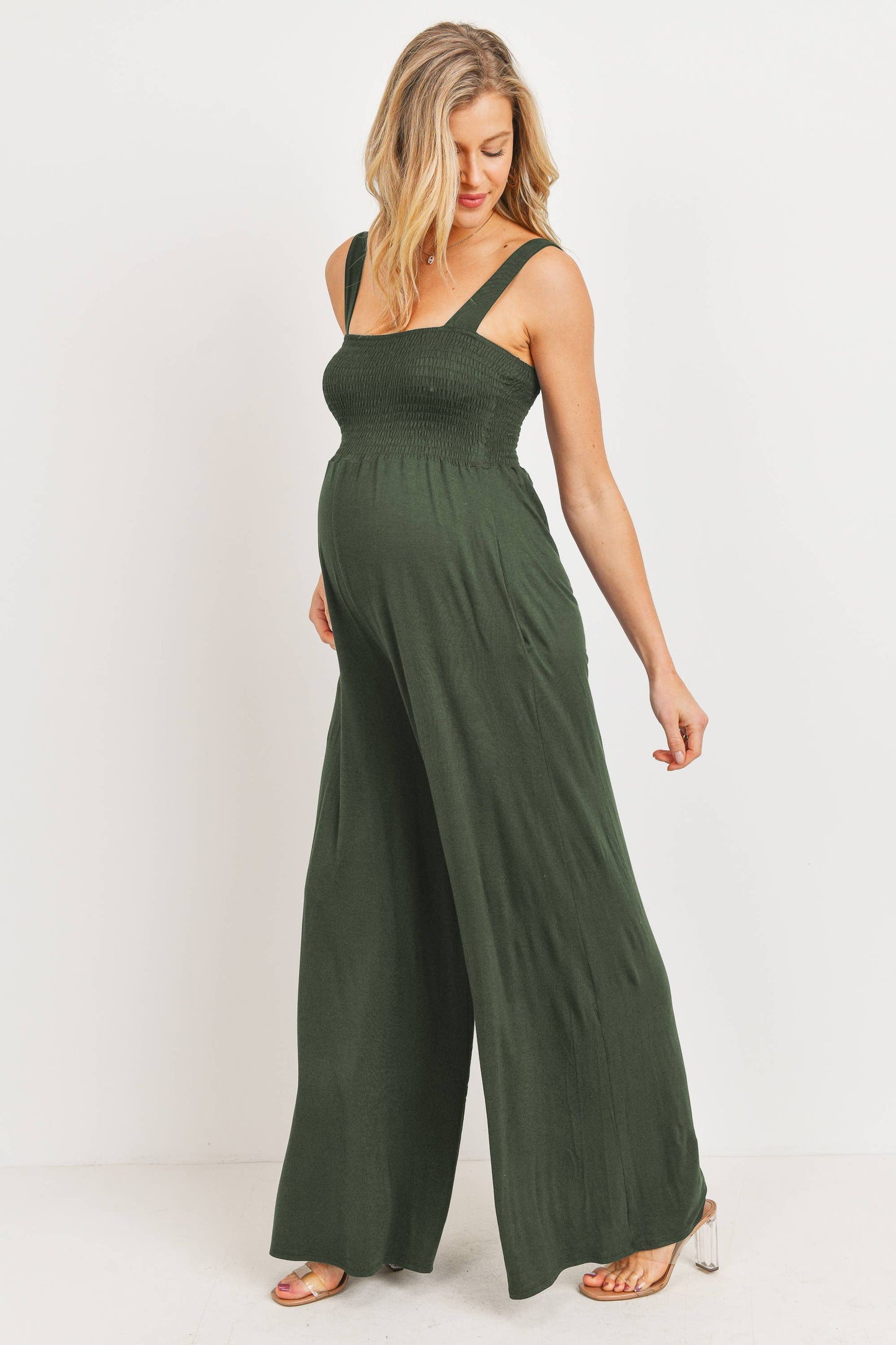 Sleeveless Smocked Maternity Wide Leg Jumpsuit