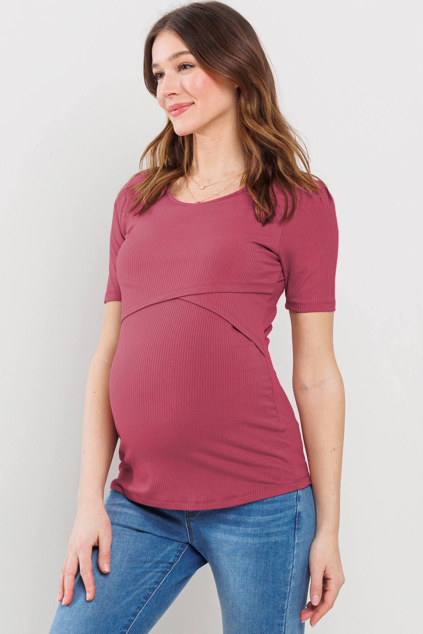 Double Layer Front Maternity Nursing Short Sleeve Top