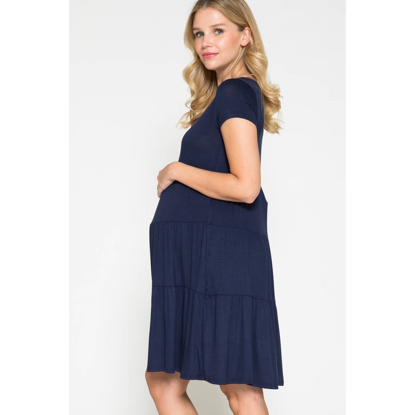 Maternity Basic Solid Ruffled Spring Dress