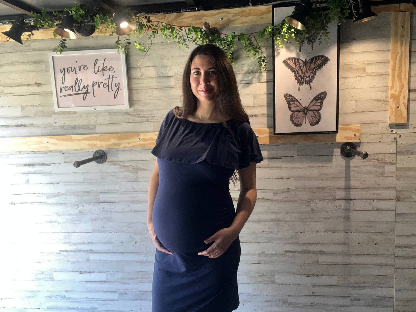 Off The Shoulder Ruffled Maternity Mini Dress