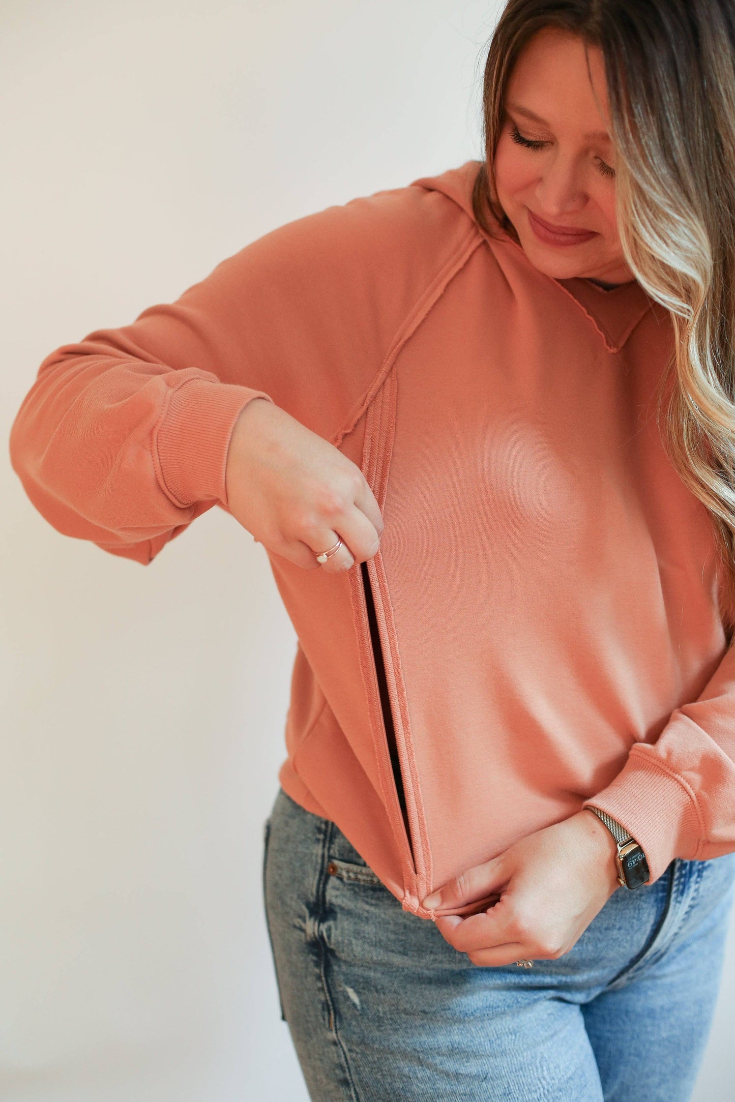 Nursing Friendly Side zip hoodie /forest green/Clay