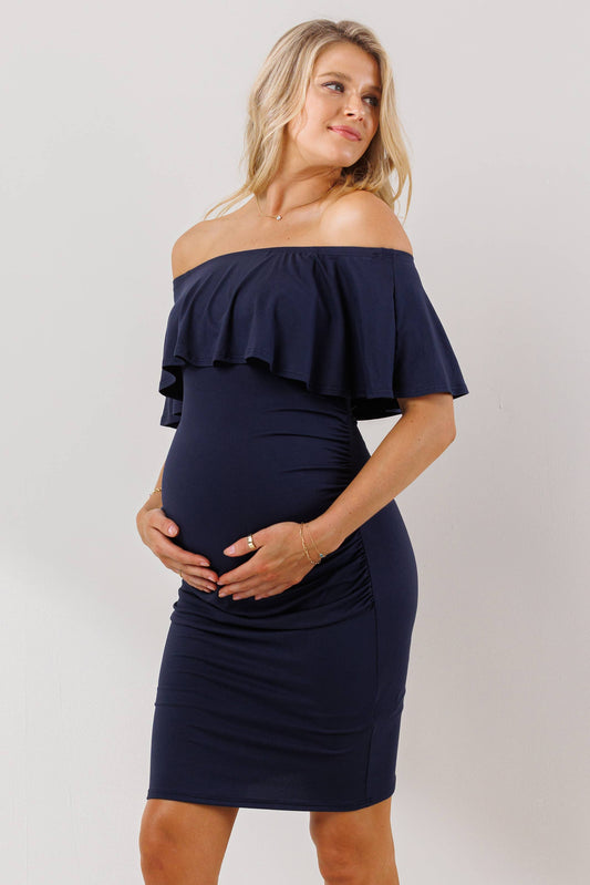 Off The Shoulder Ruffled Maternity Mini Dress