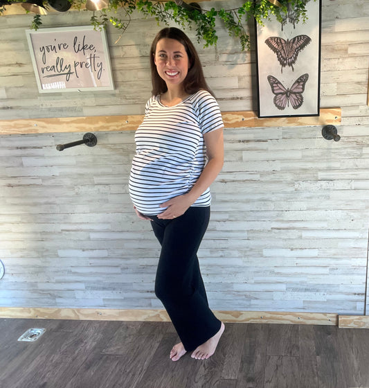 White Striped Off-the-shoulder Maternity Shirt