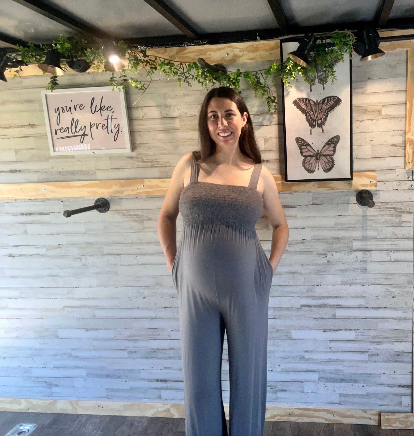 Sleeveless Smocked Maternity Wide Leg Jumpsuit