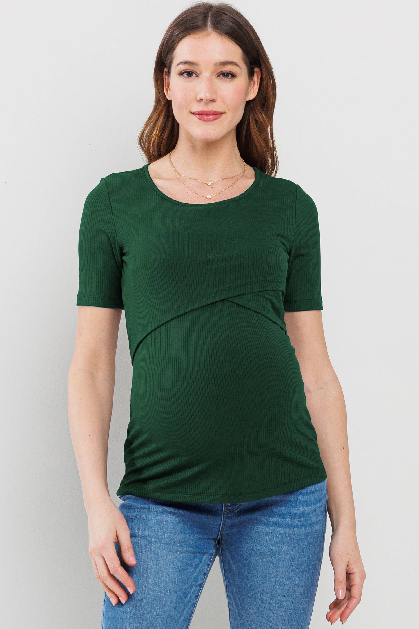 Double Layer Front Maternity Nursing Short Sleeve Top