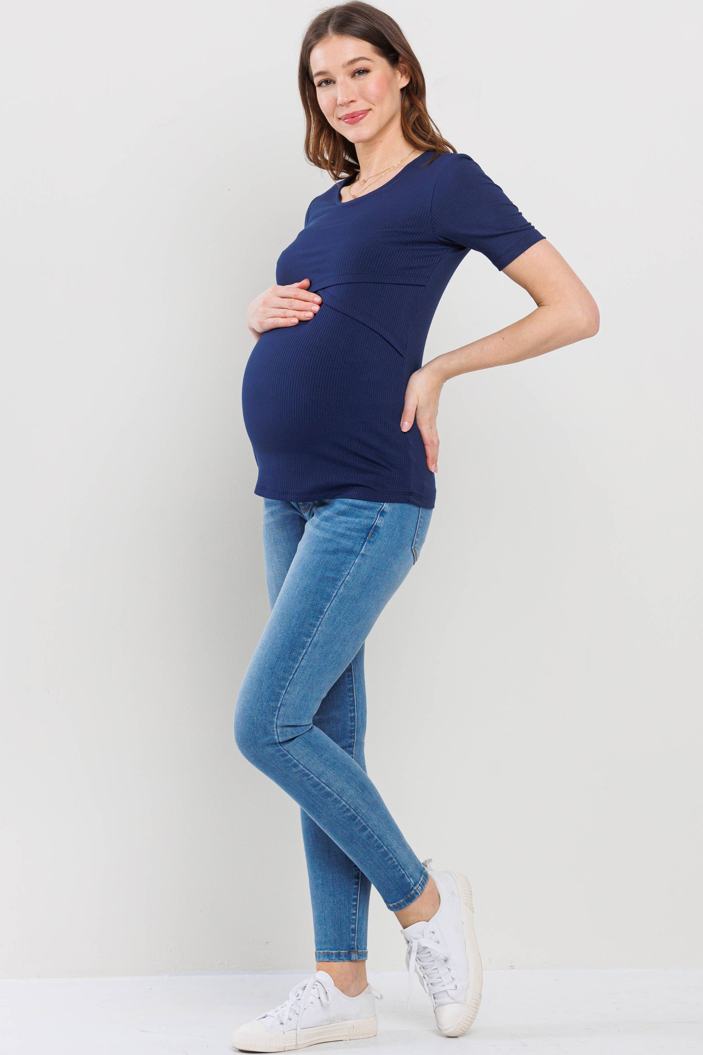 Double Layer Front Maternity Nursing Short Sleeve Top