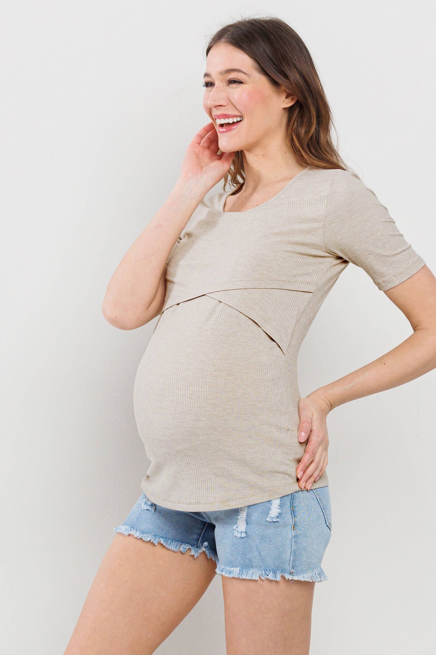 Double Layer Front Maternity Nursing Short Sleeve Top