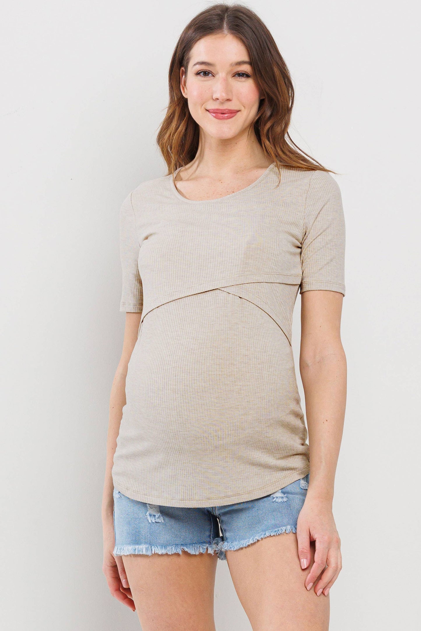 Double Layer Front Maternity Nursing Short Sleeve Top