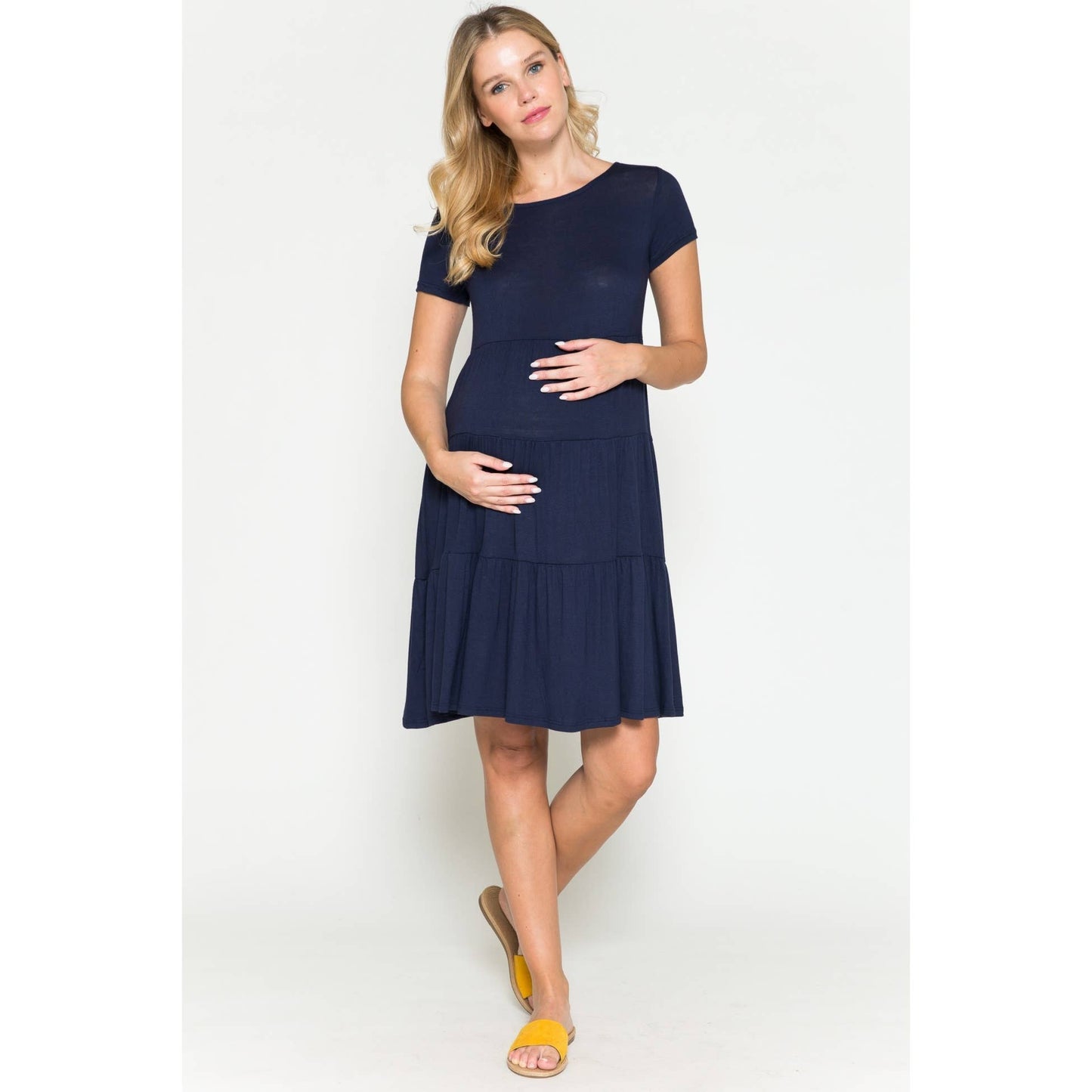 Maternity Basic Solid Ruffled Spring Dress