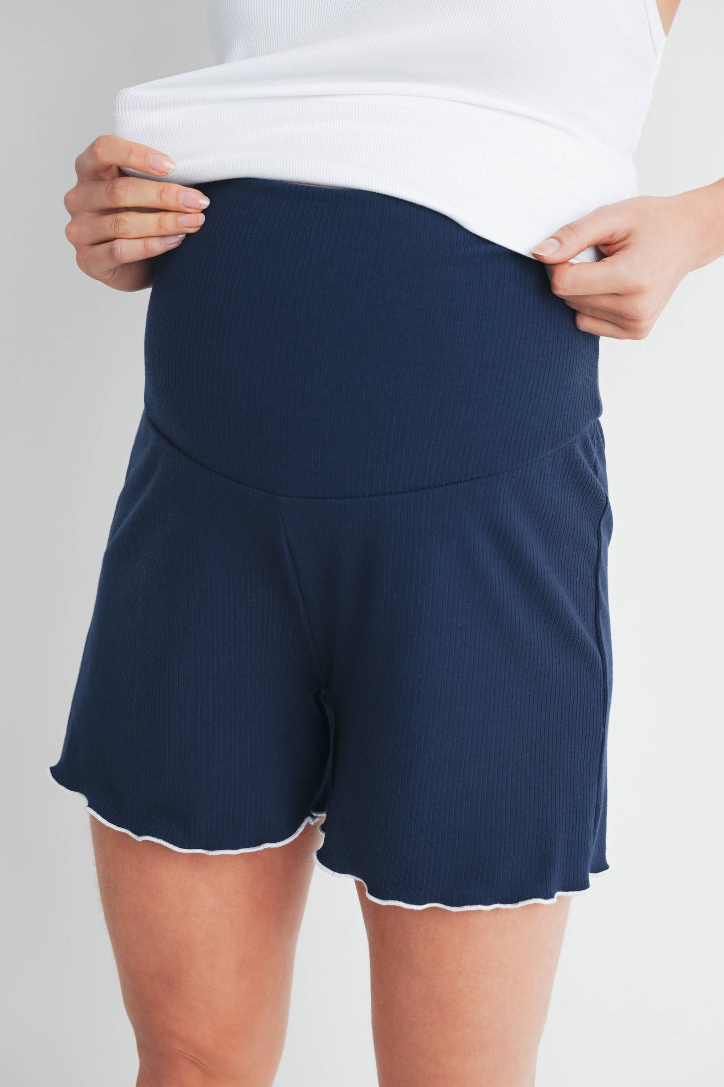 Ribbed Maternity High Waisted Lounge Shorts