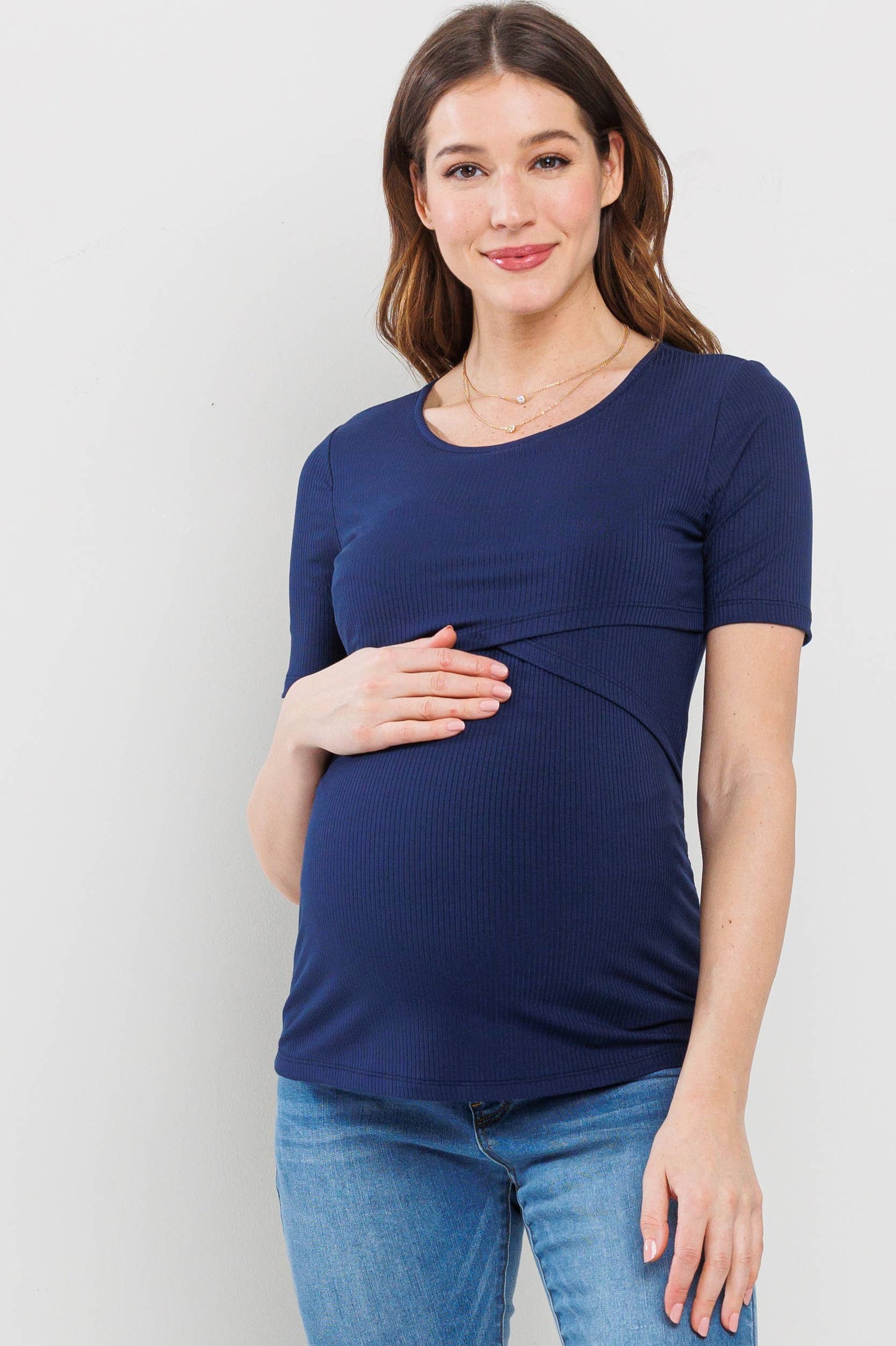 Double Layer Front Maternity Nursing Short Sleeve Top
